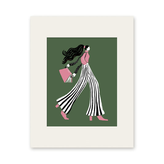 Book Buddy Lady art print in a white 11x14 mat