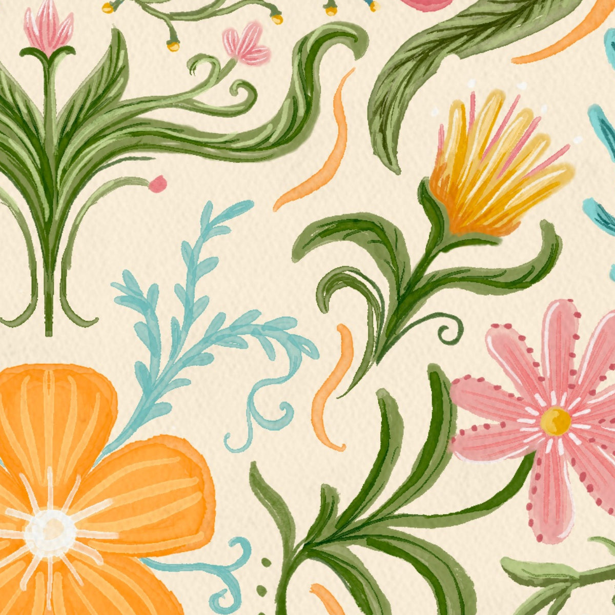 Watercolor Floral art print detail