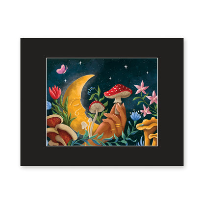 Mushroom Moon 8x10 art print in a black 11x14 mat