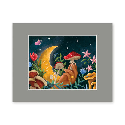 Mushroom Moon 8x10 art print in a gray 11x14 mat