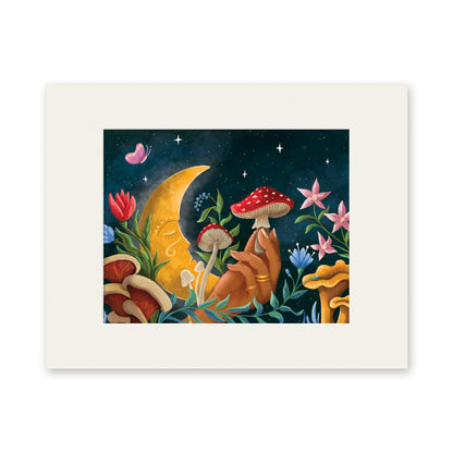 Mushroom Moon 8x10 art print in a white 11x14 mat