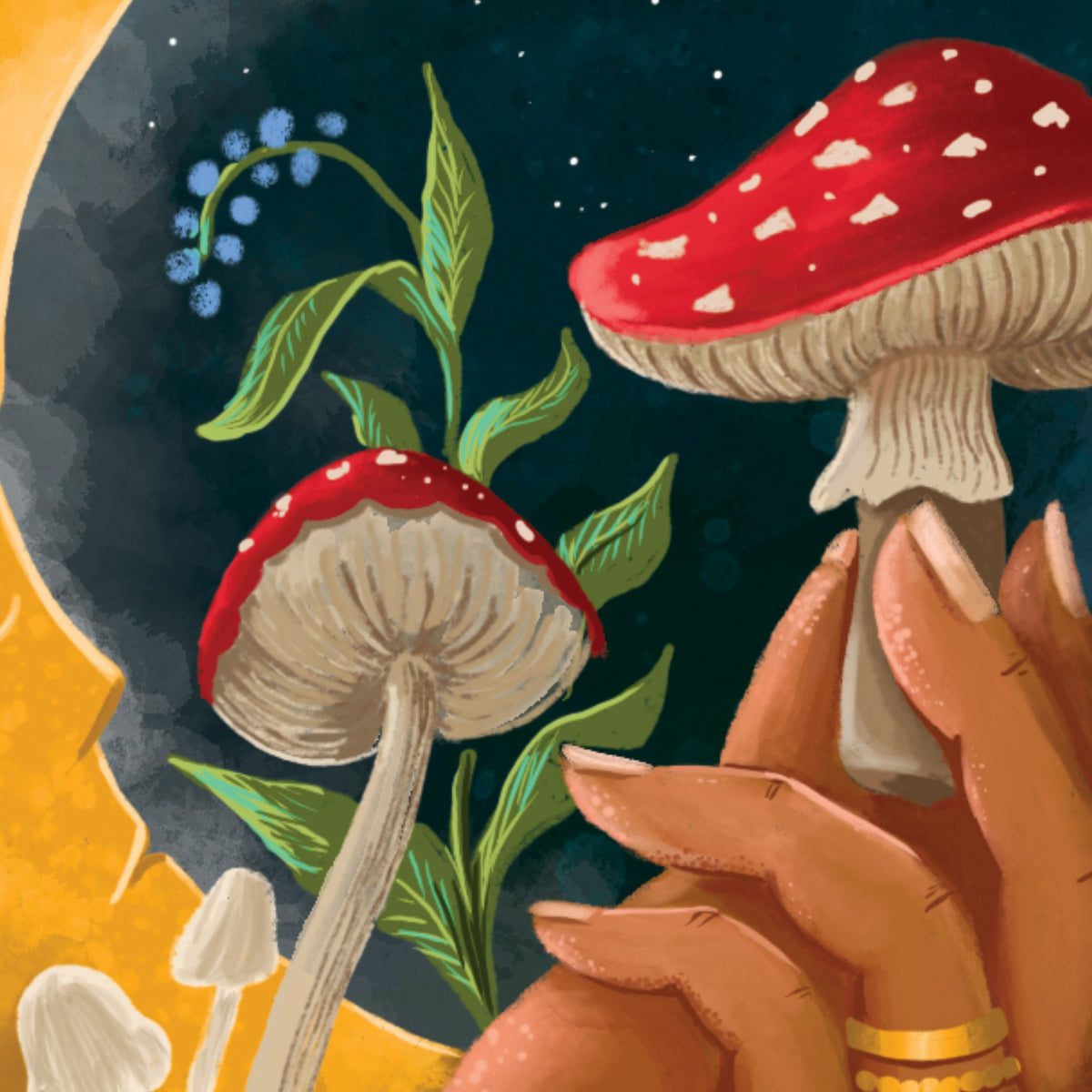 Mushroom Moon art print detail