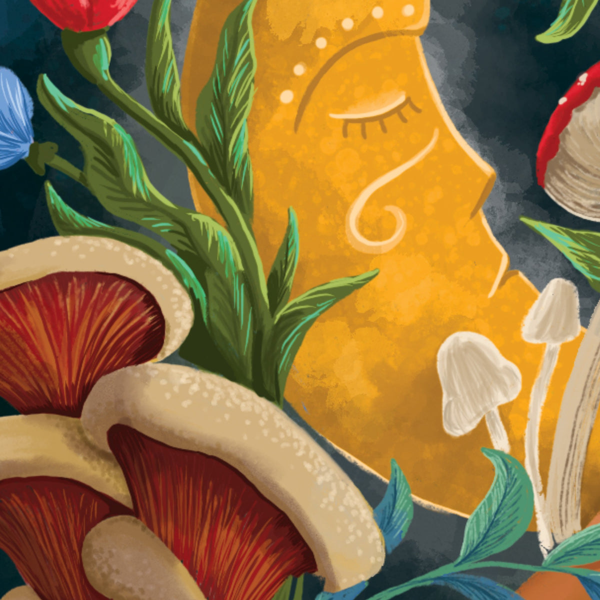 Mushroom Moon art print detail