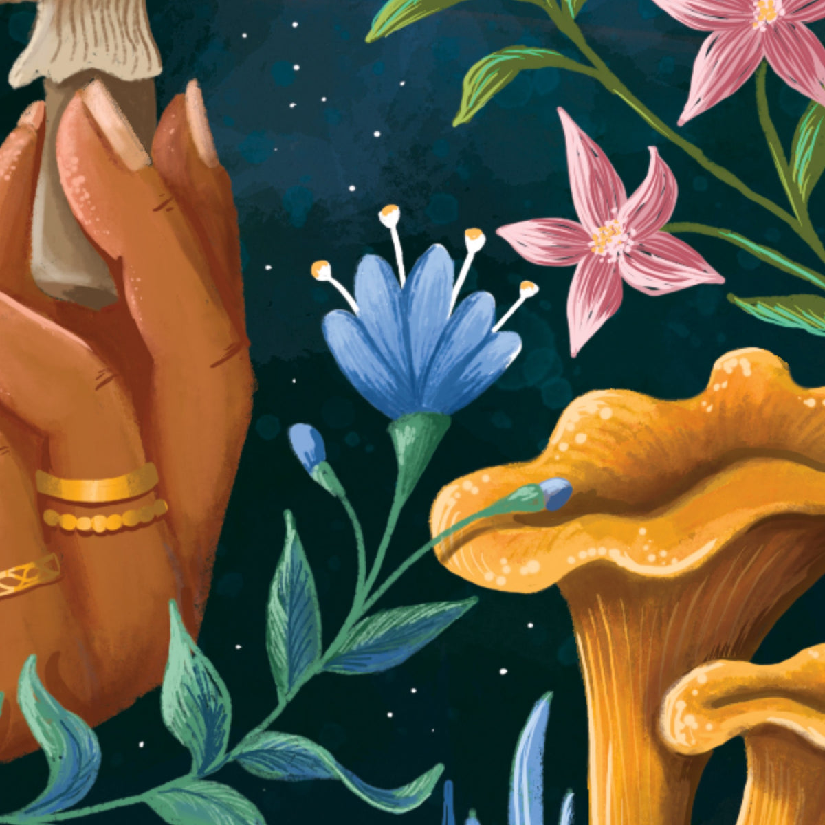 Mushroom Moon art print detail