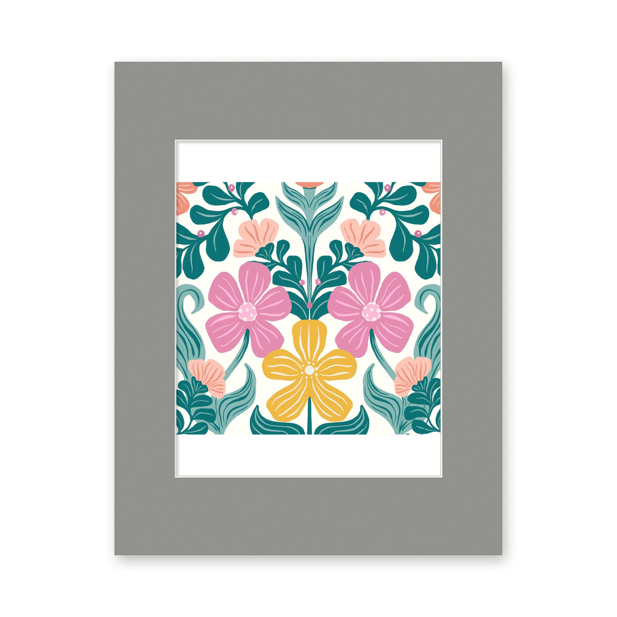 Retro Floral art print in a gray 11x14 mat