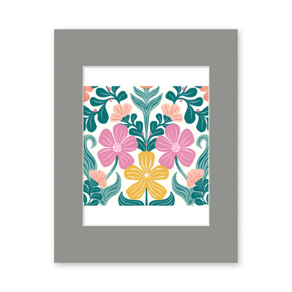 Retro Floral art print in a gray 11x14 mat