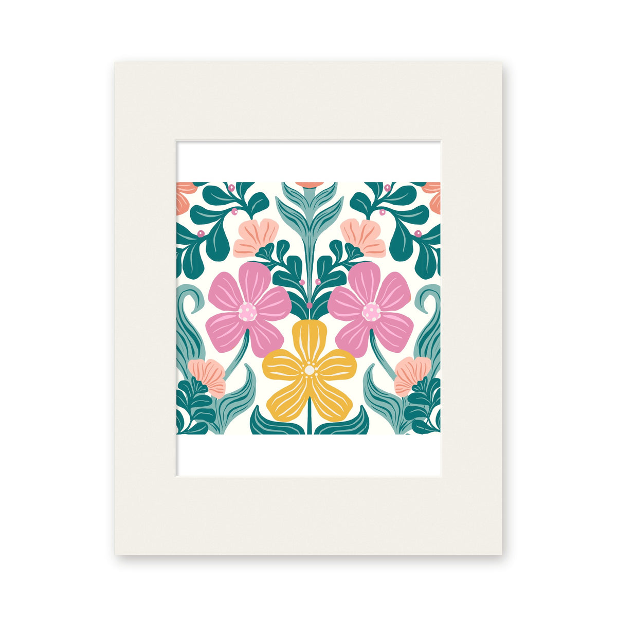 Retro Floral art print in a white 11x14 mat