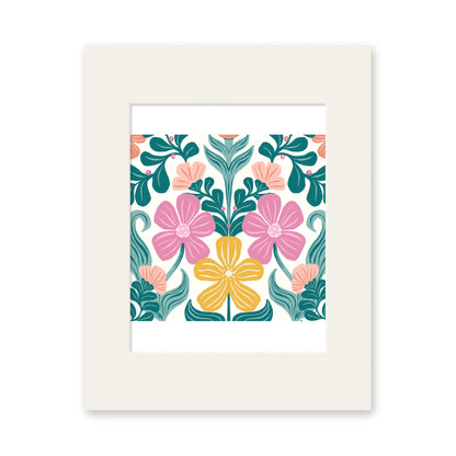Retro Floral art print in a white 11x14 mat