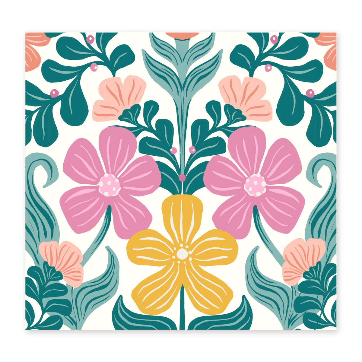 Retro Floral art print, full illustration