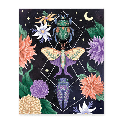 Beetle Moth Cicada art print, full illustration