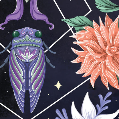 Beetle Moth Cicada art print detail