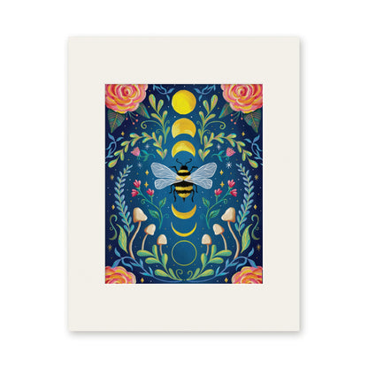 Moon Bee art print in a white 11x14 mat