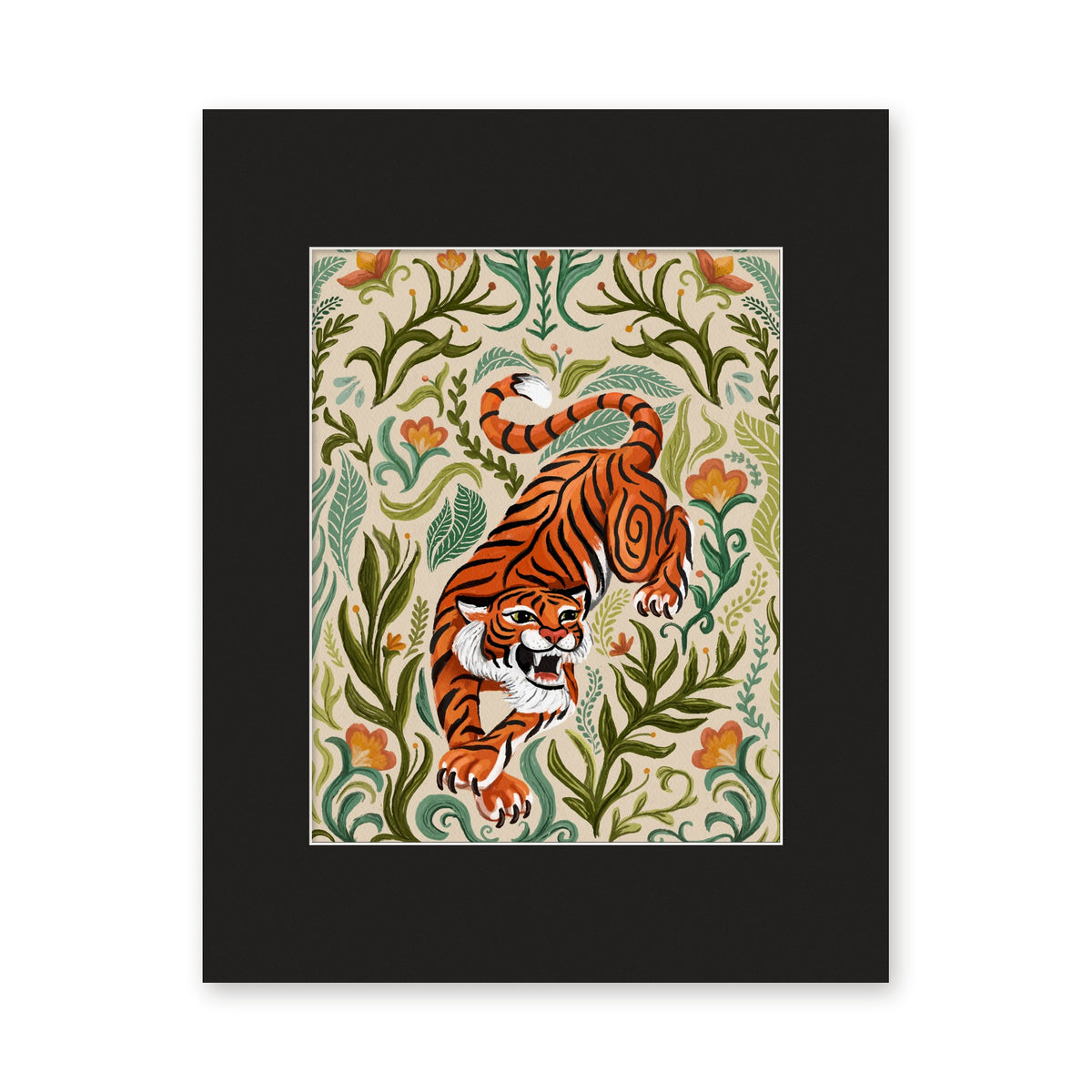 Tiger art print in a black 11x14 mat
