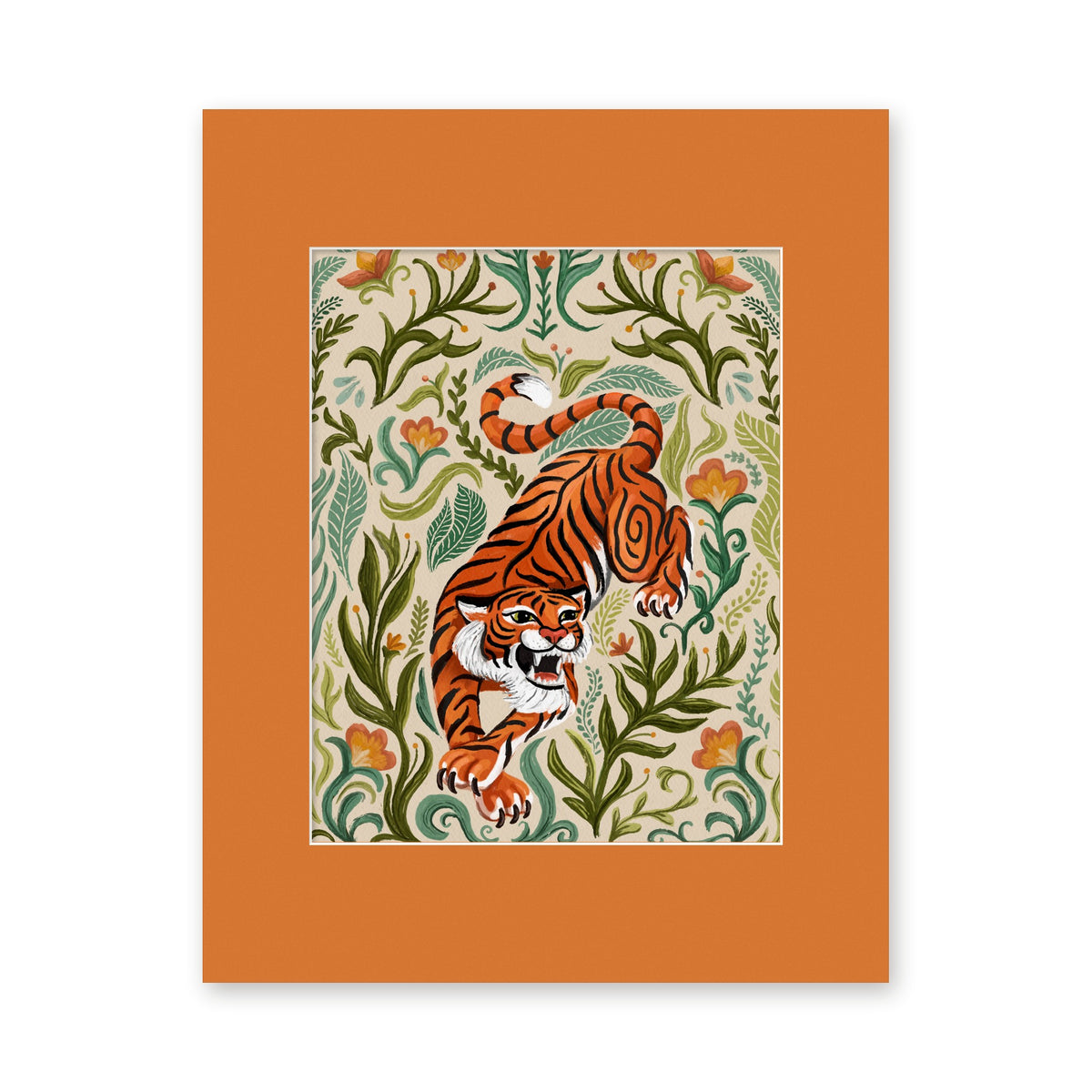 Tiger art print in an orange 11x14 mat