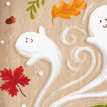 Happy Fallidays Ghosts Teapot art print detail