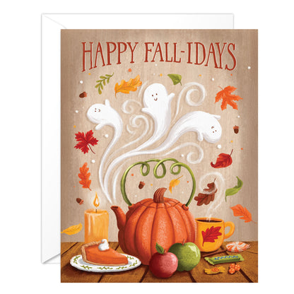Happy Fall Card – Cozy Autumn Greeting Card with Pumpkin & Leaves