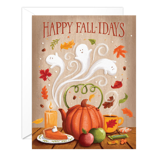 Happy Fall Card – Cozy Autumn Greeting Card with Pumpkin & Leaves