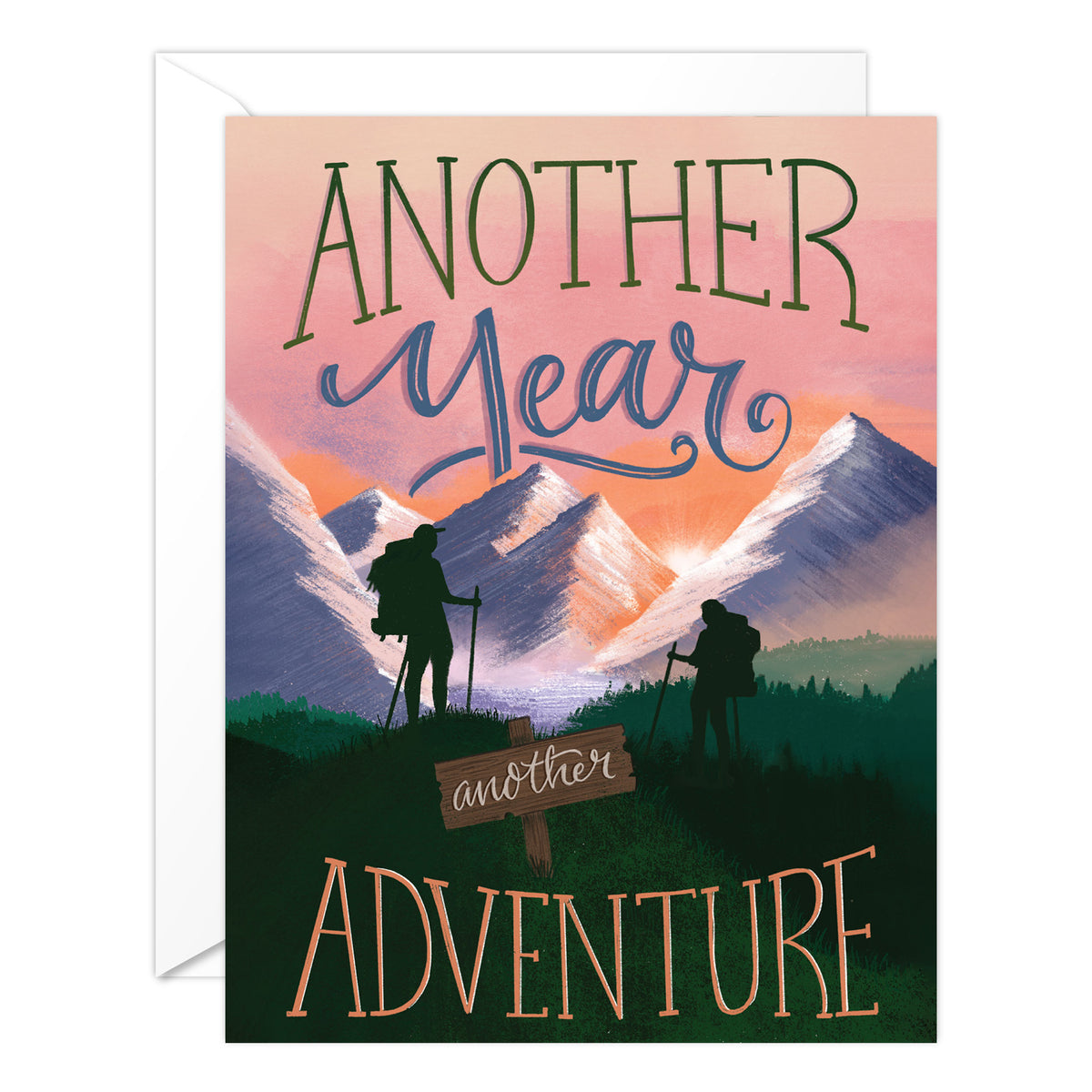 Greeting card illustration celebrating new adventures for a birthday or anniversary
