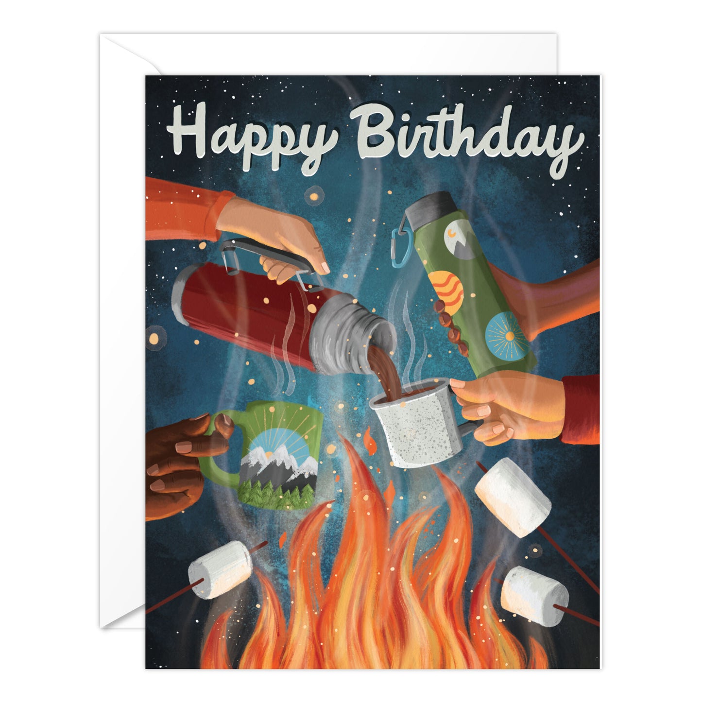 Camping Birthday Card – Cozy Campfire Coffee Outdoor Birthday Card