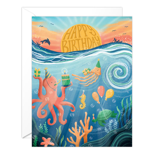 Ocean Birthday Card – Cute Under the Sea Birthday Card with Octopus