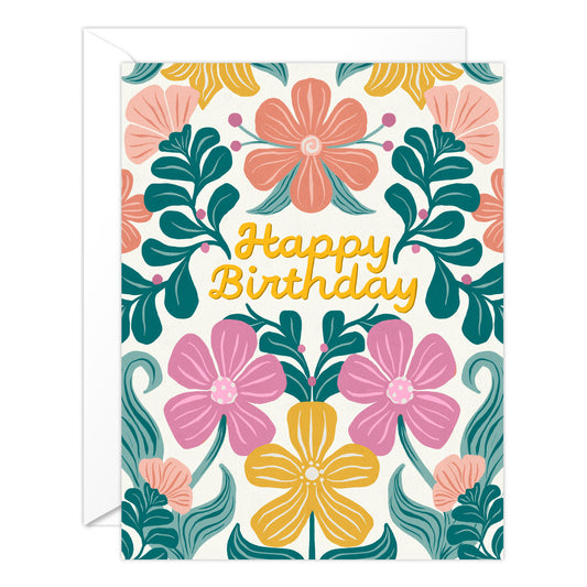 Retro Floral Birthday Card