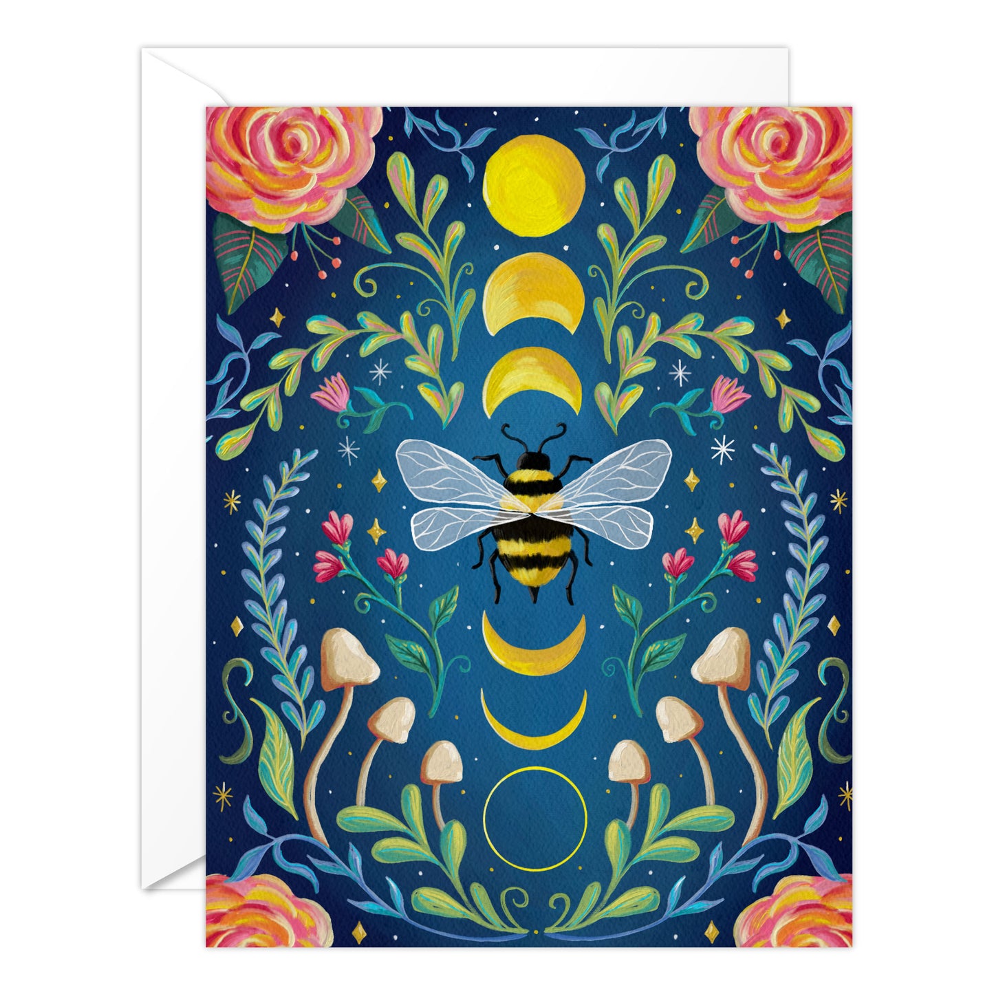 Bee and Moon Card – Celestial Nature Blank Greeting Card