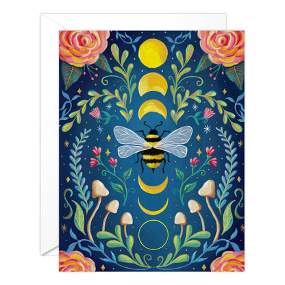 Bee and Moon Card – Celestial Nature Blank Greeting Card