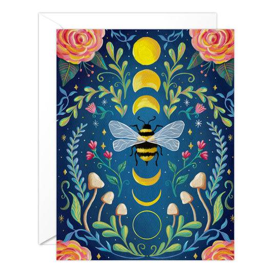 Bee and Moon Card – Celestial Nature Blank Greeting Card