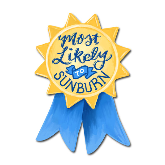 Most Likely to Sunburn Sticker | Funny Summer Award Ribbon Vinyl Sticker