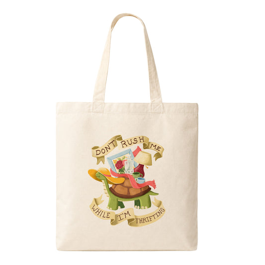 Don't Rush Me While I'm Thrifting Tote Bag | Vintage Thrift Lover Canvas Tote